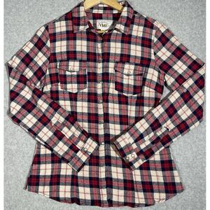 YMI Flannel Shirt Womens Juniors Medium Long Sleeve Plaid Pearl‎ Snap Red Blue